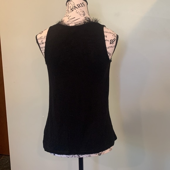 Olivia Moon Black Tank Sleeveless Top with Feathery Fringe Women’s Small Medium - Picture 4 of 6